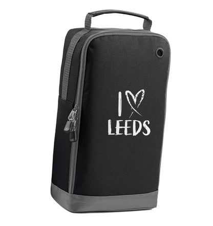 I love Leeds black sports shoe bag vertical print