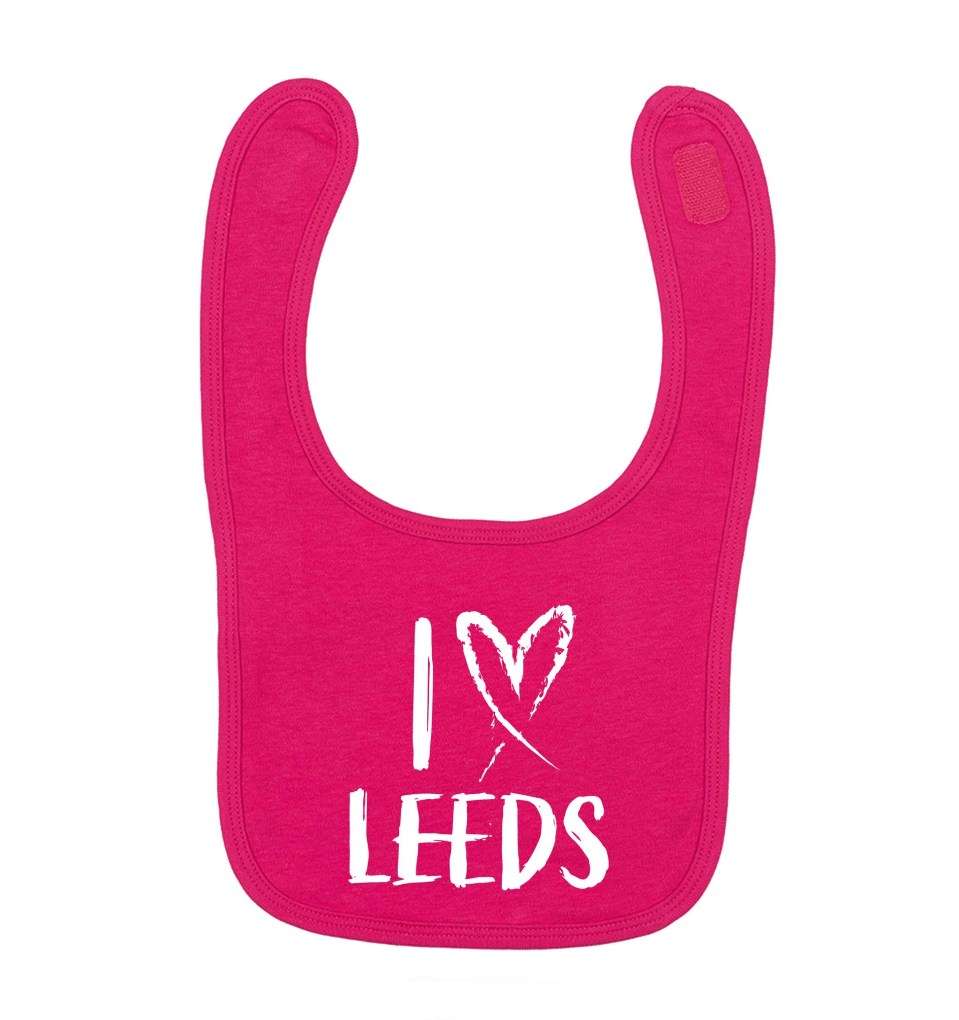 I love Leeds dark pink baby bib