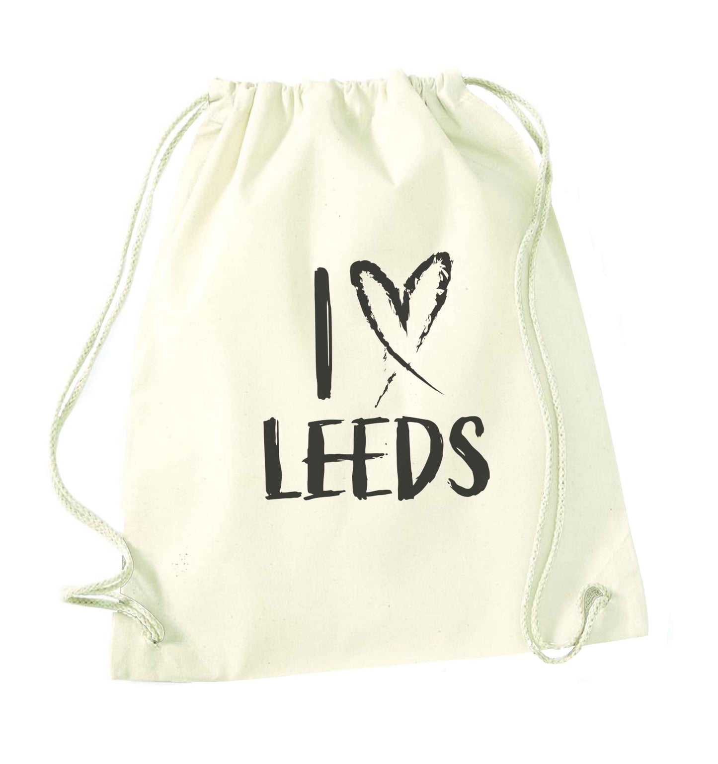 I love Leeds natural drawstring bag