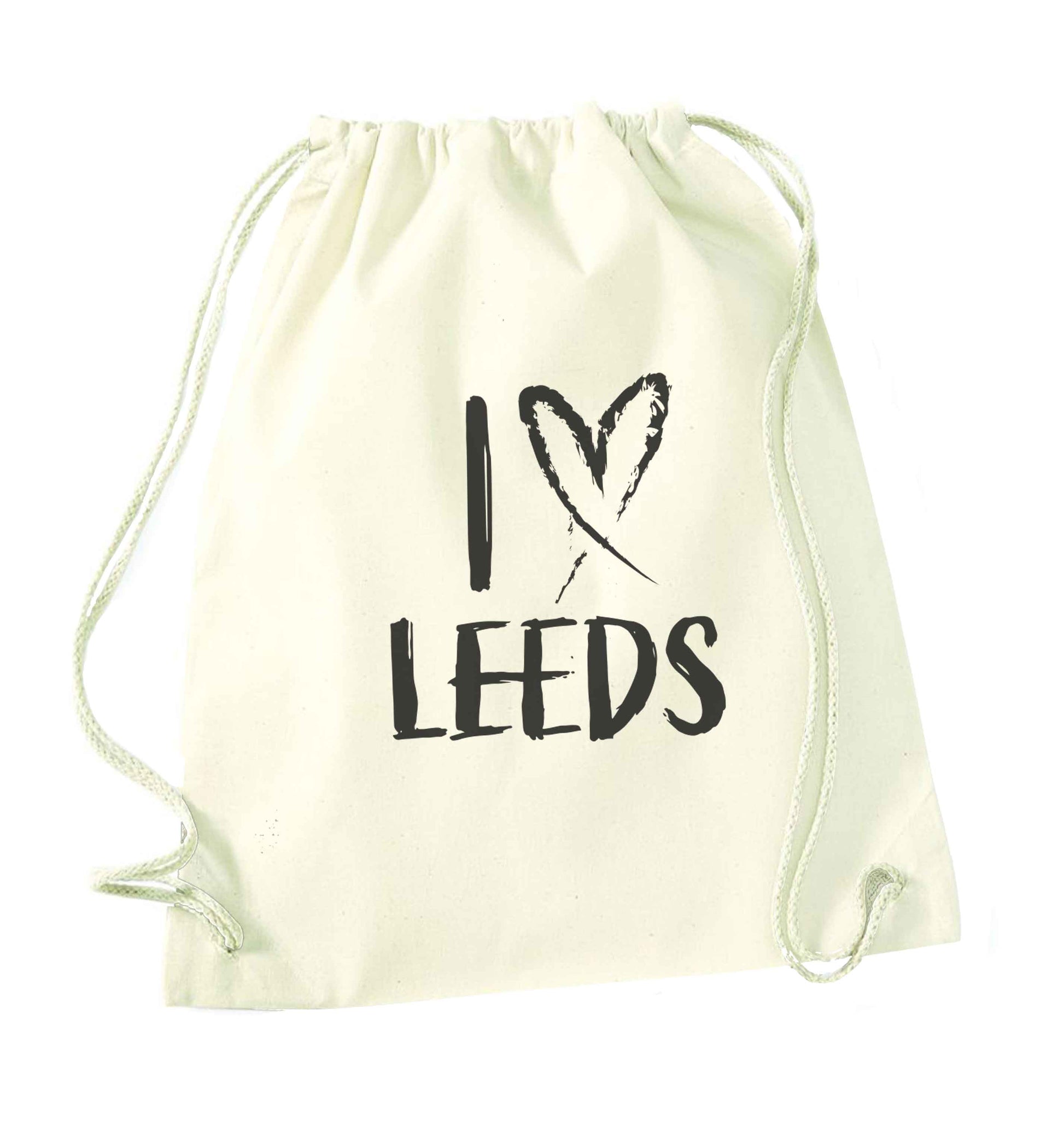 I love Leeds natural drawstring bag