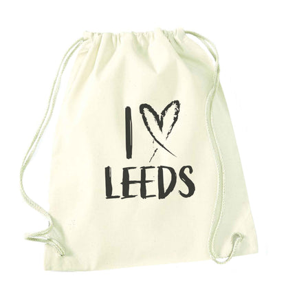 I love Leeds natural drawstring bag