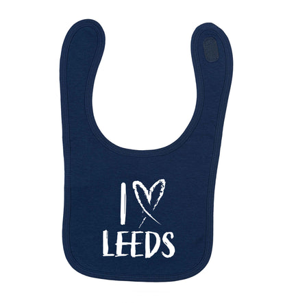 I love Leeds navy baby bib