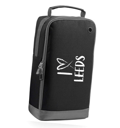 I love Leeds black sports shoe bag horizontal print