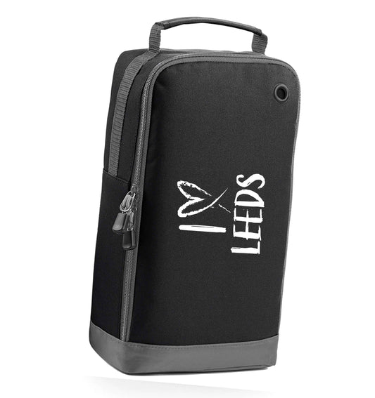 I love Leeds black sports shoe bag horizontal print
