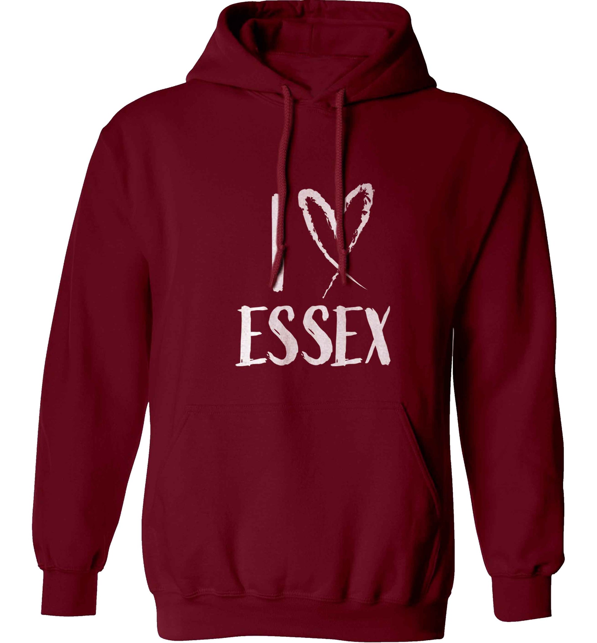 I love Essex adults unisex maroon hoodie 2XL