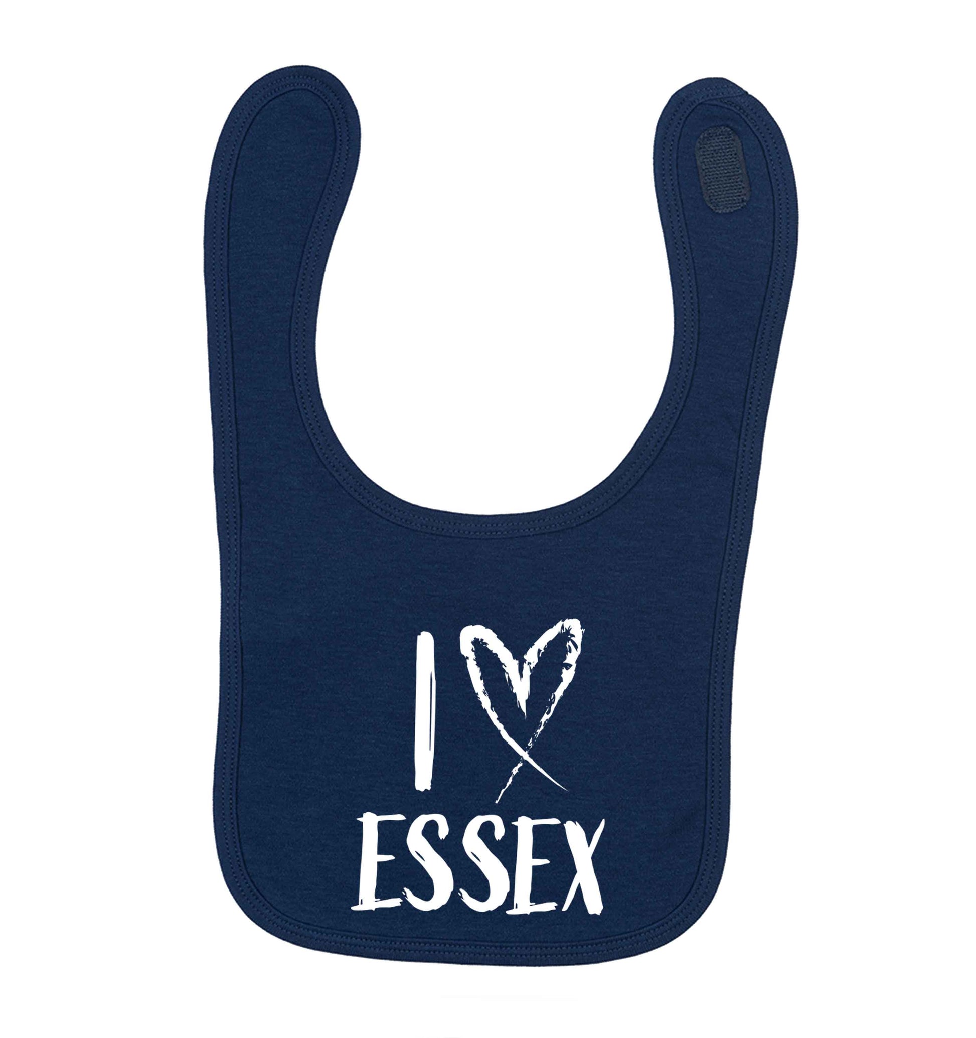 I love Essex navy baby bib