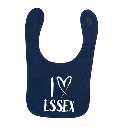 I love Essex navy baby bib