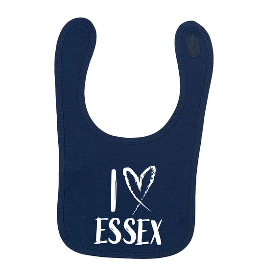 I love Essex navy baby bib