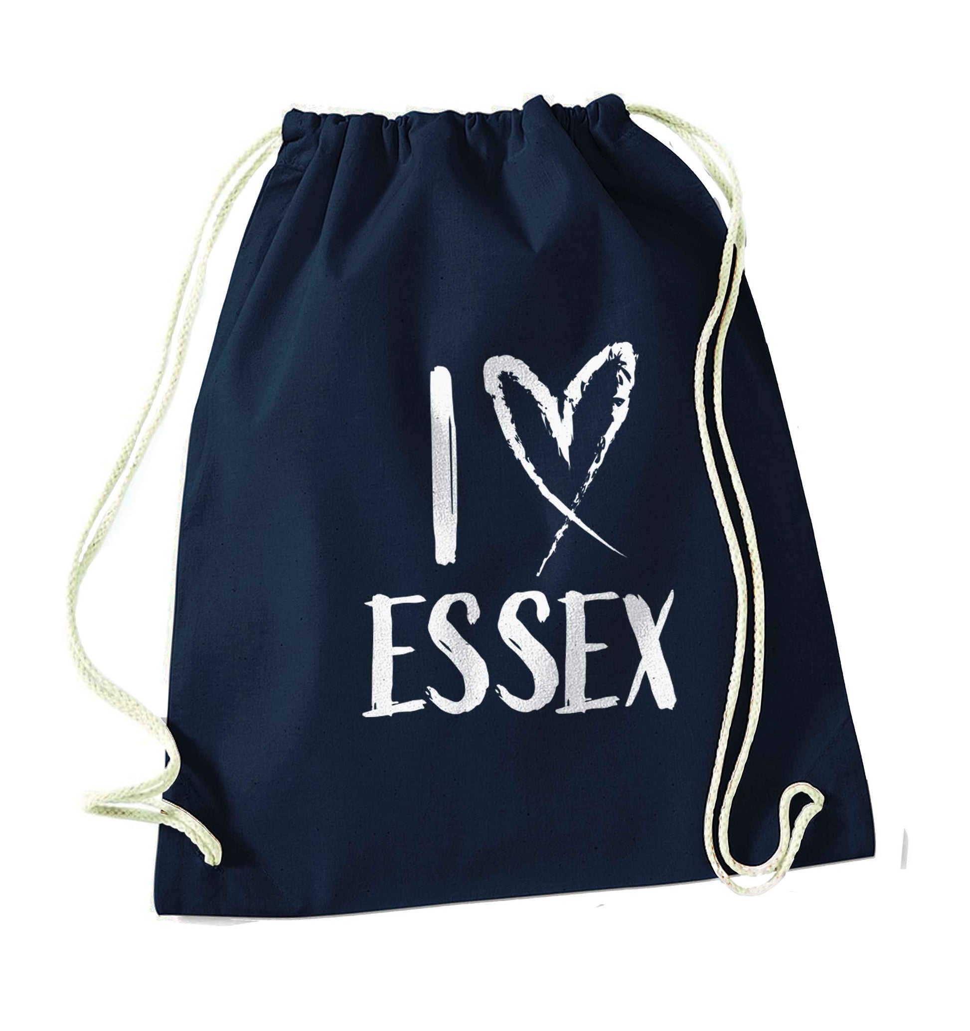 I love Essex navy drawstring bag