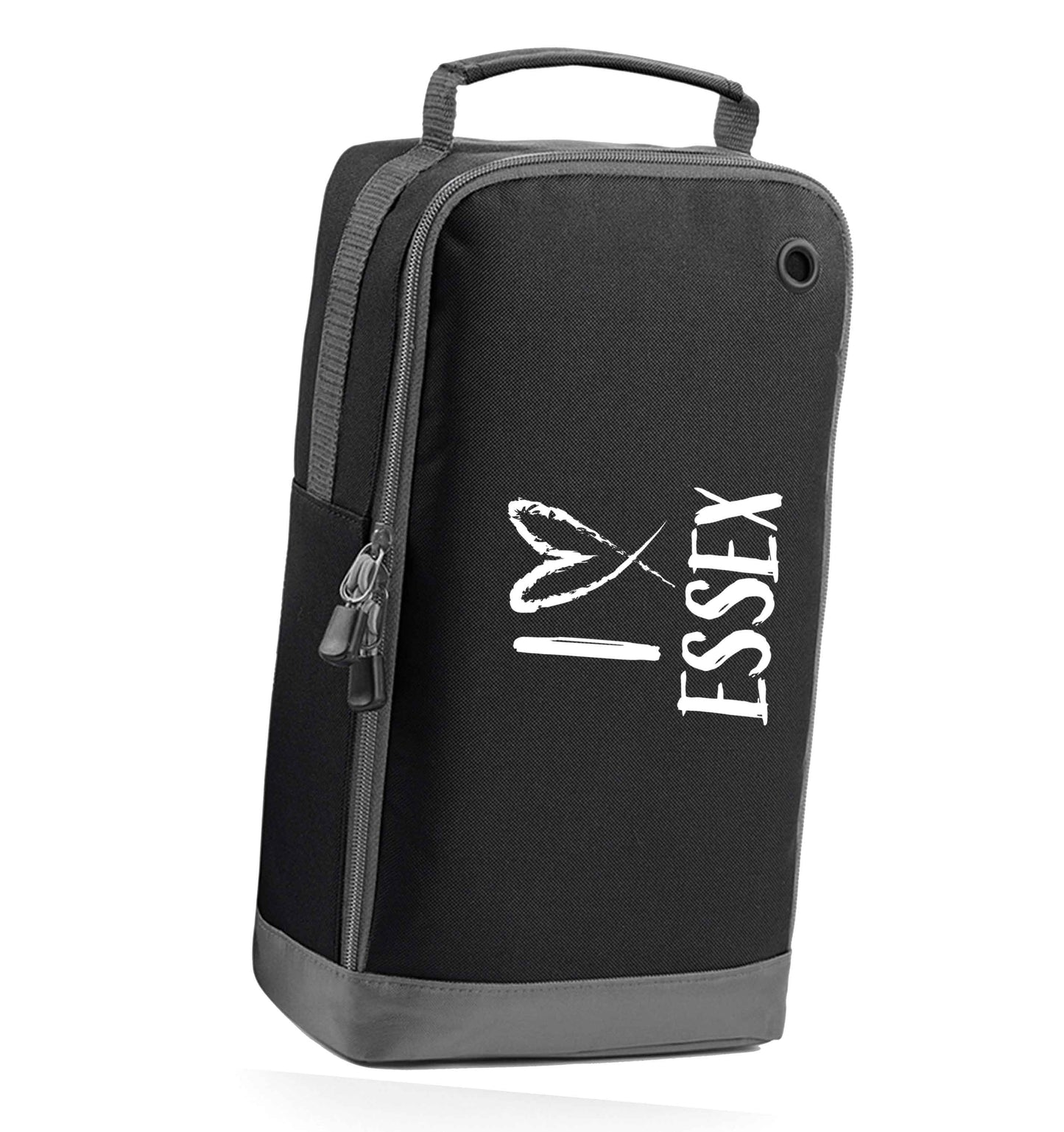 I love Essex black sports shoe bag horizontal print