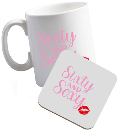 10 oz Sixty and sexy ceramic mug and coaster set right handed