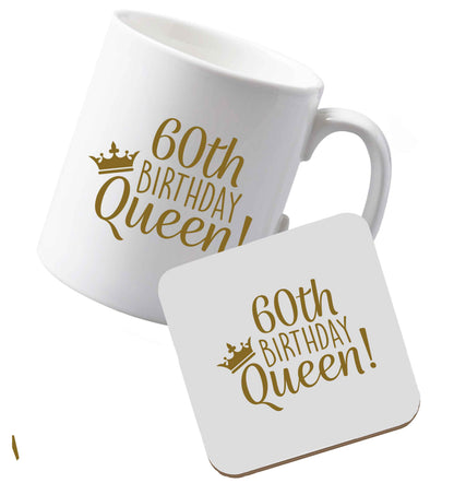 10 oz Ceramic mug and coaster 60th birthday Queen both sides
