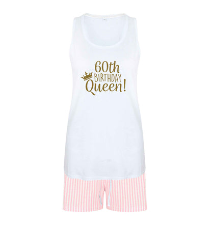 60th birthday Queen size XL women's pyjama shorts set in pink