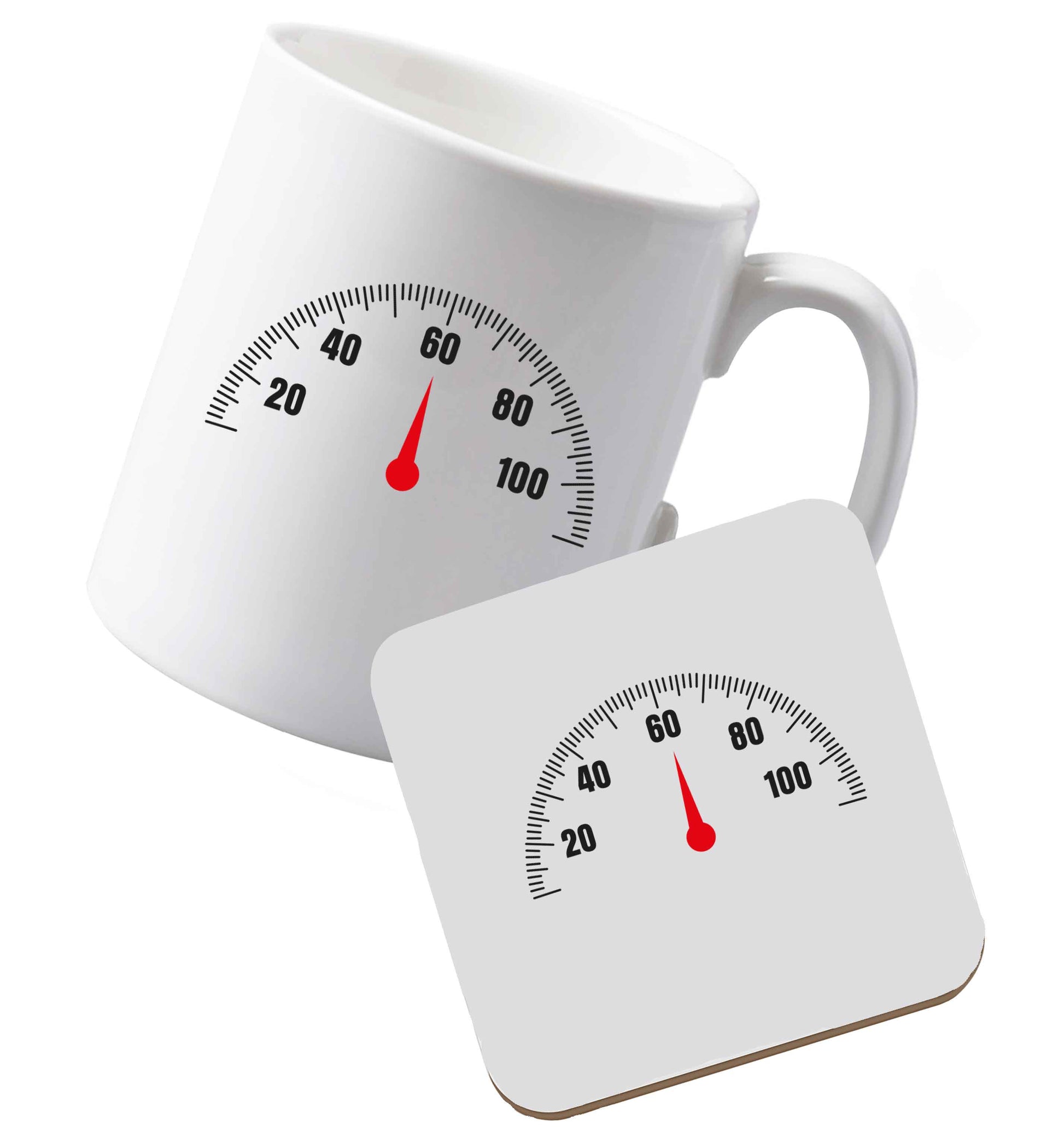 10 oz Ceramic mug and coaster Speed dial 60 both sides
