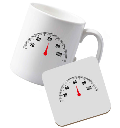 10 oz Ceramic mug and coaster Speed dial 60 both sides