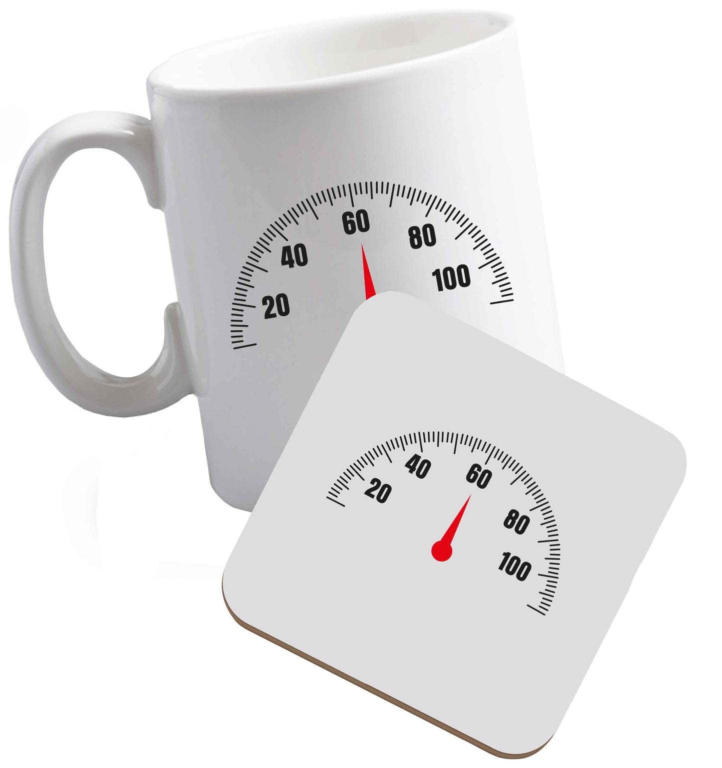 10 oz Speed dial 60 ceramic mug and coaster set right handed