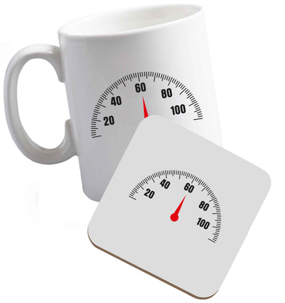 10 oz Speed dial 60 ceramic mug and coaster set right handed