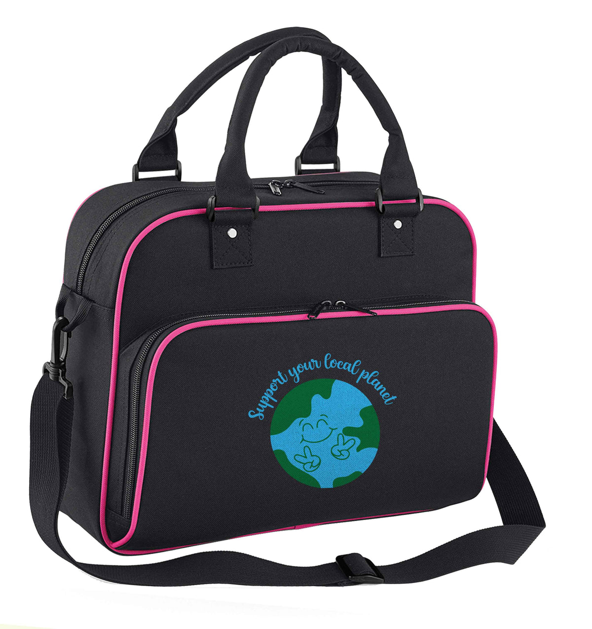 Support your local planet children's dance bag black with pink detail