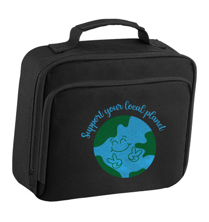 Support your local planet insulated black lunch bag cooler
