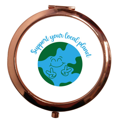Support your local planet rose gold circle pocket mirror