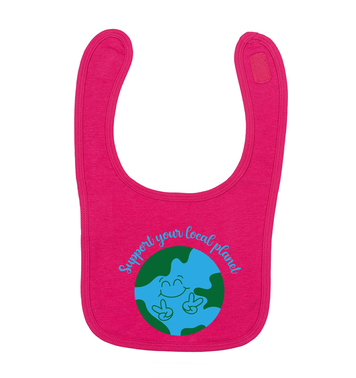 Support your local planet dark pink baby bib