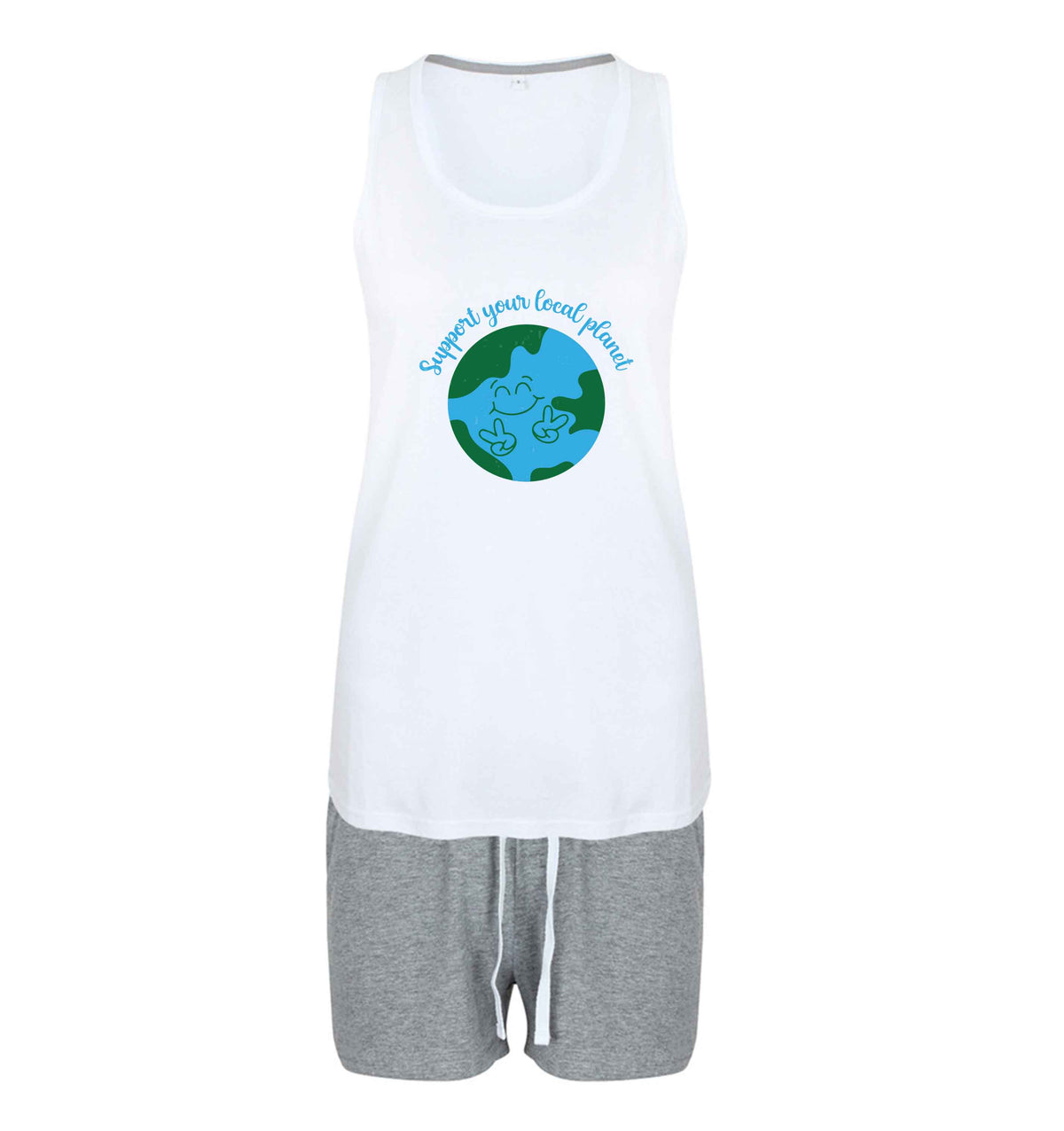 Support your local planet size XL women's pyjama shorts set in pink 