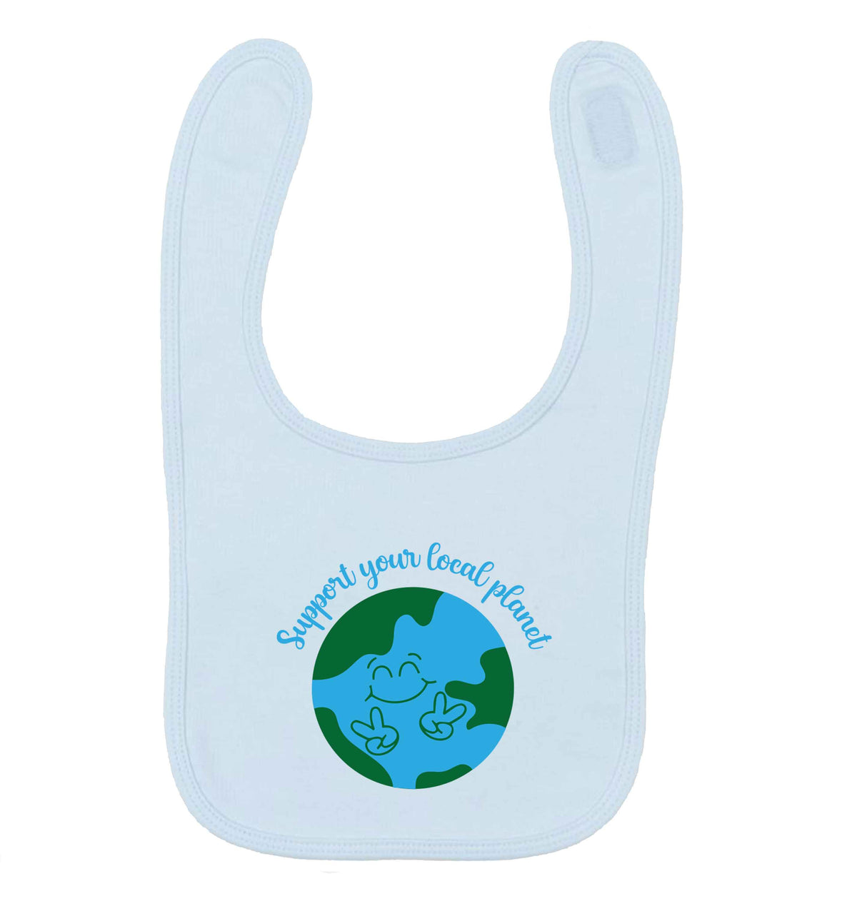 Support your local planet pale blue baby bib
