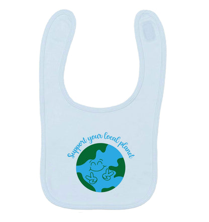 Support your local planet pale blue baby bib