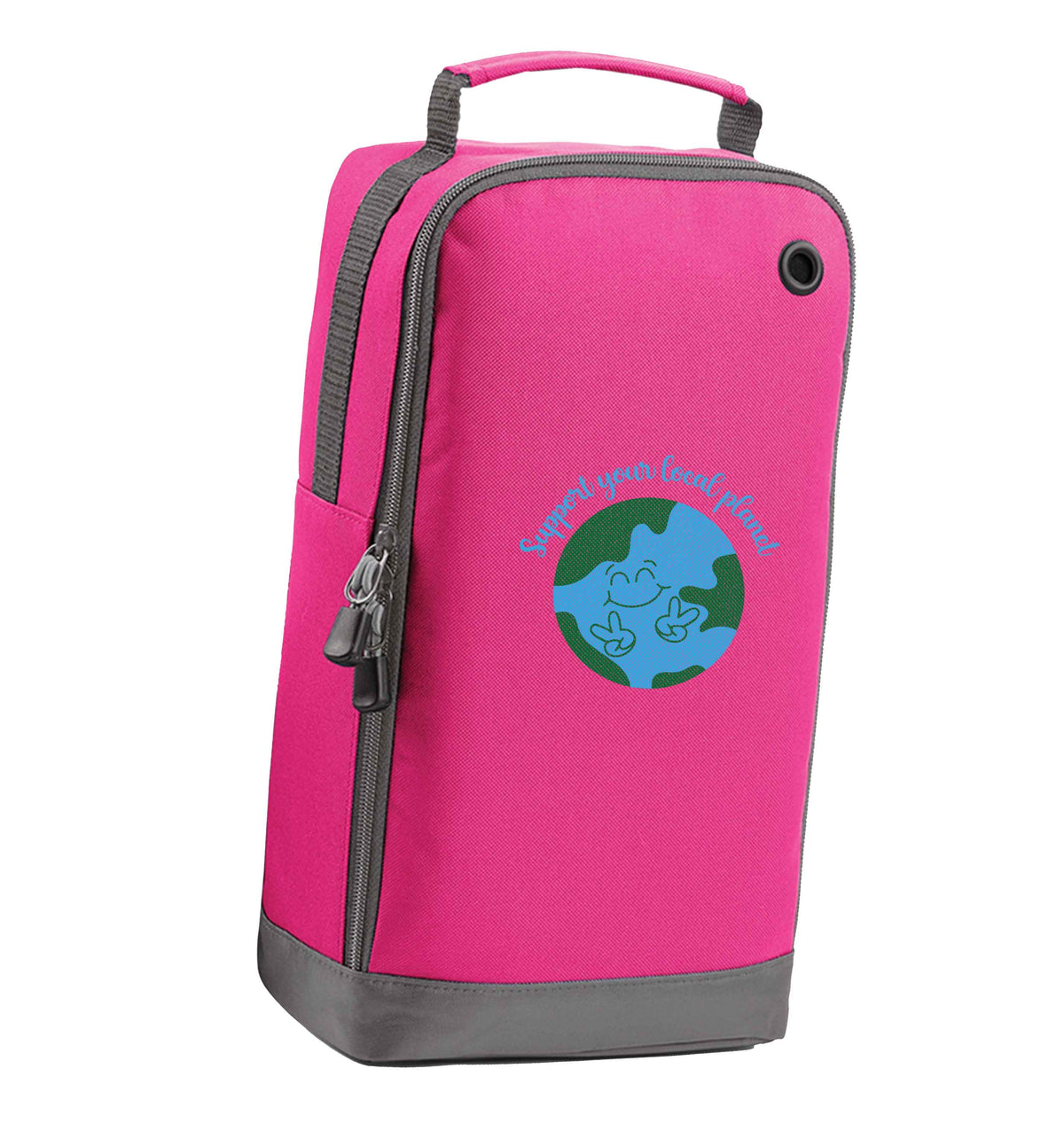 Support your local planet pink sports shoe bag vertical print