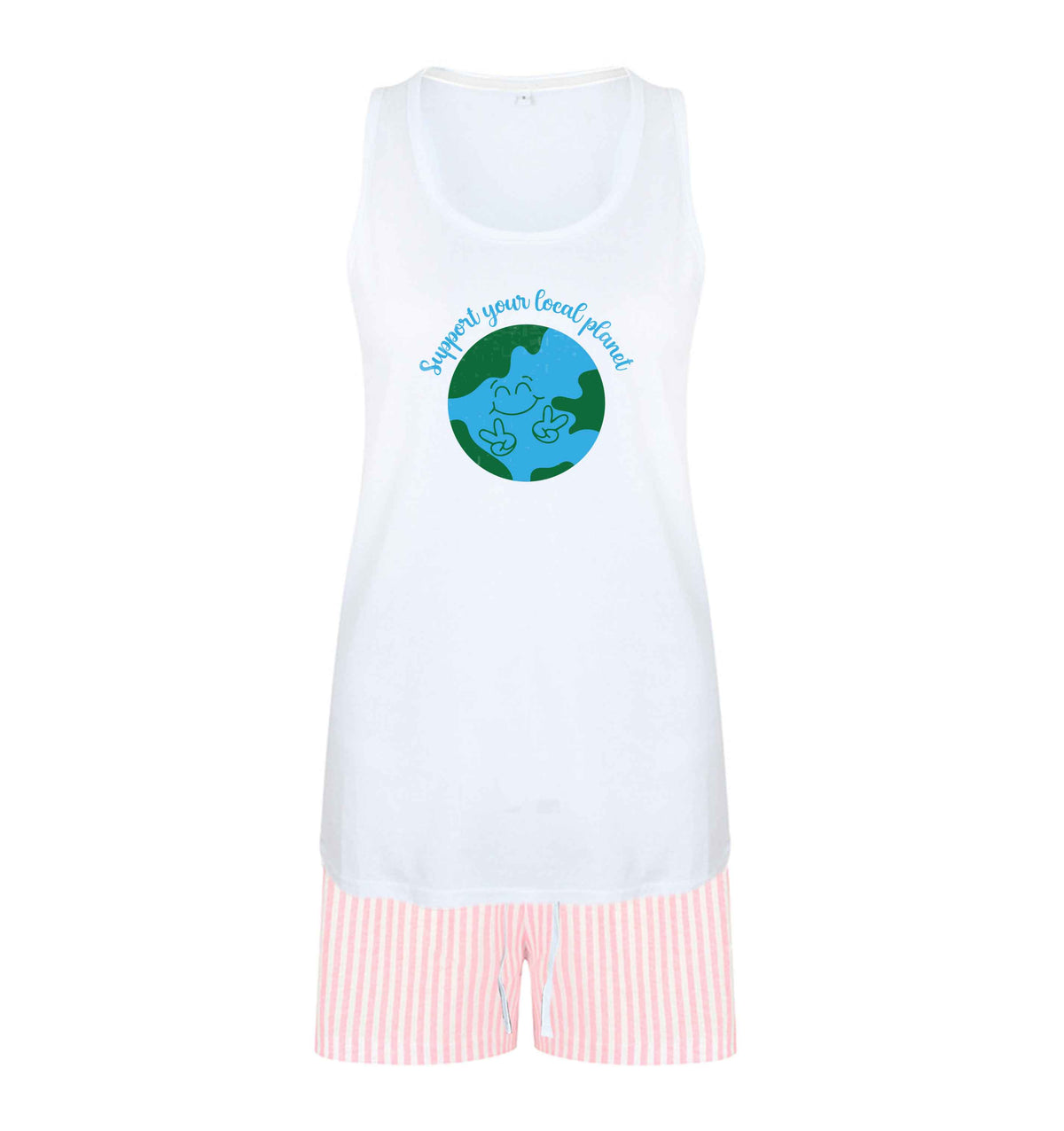 Support your local planet size XL women's pyjama shorts set in pink 