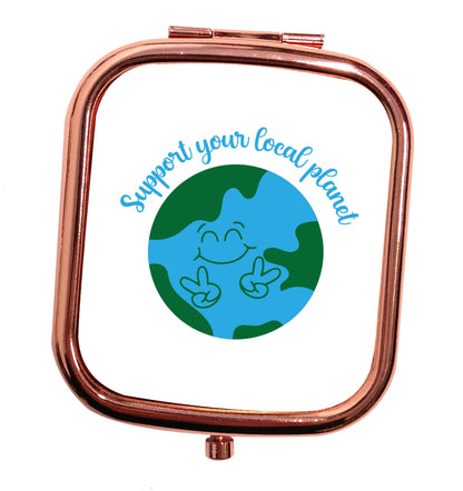 Support your local planet rose gold square pocket mirror