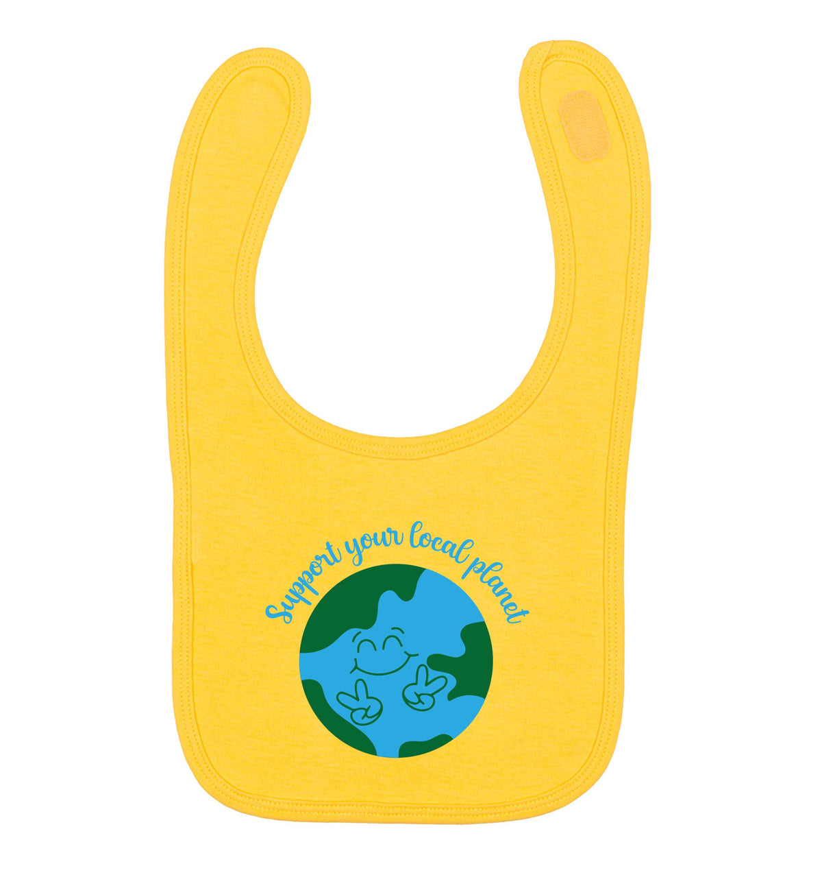 Support your local planet yellow baby bib