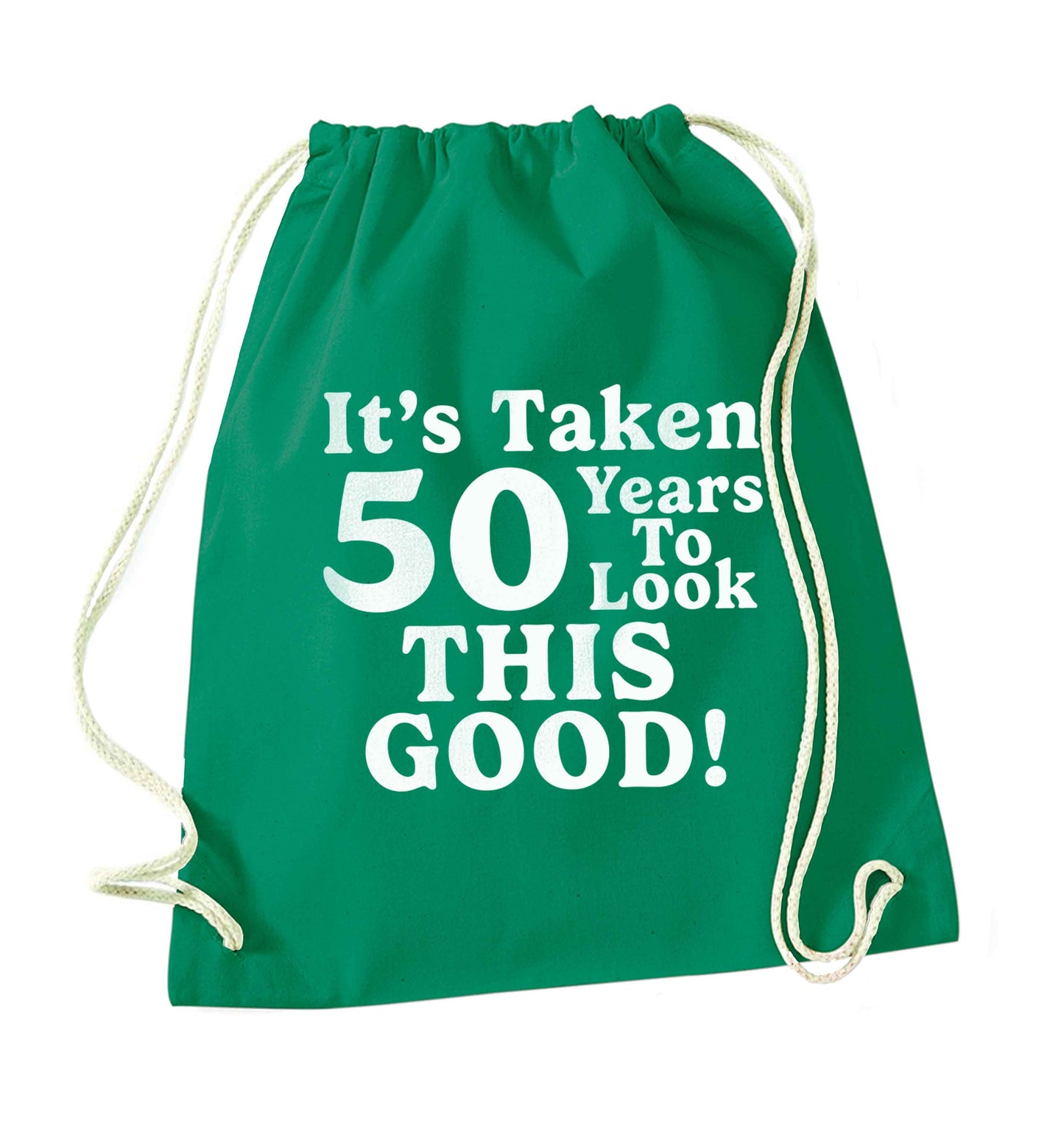 It's taken 50 years to look this good! green drawstring bag
