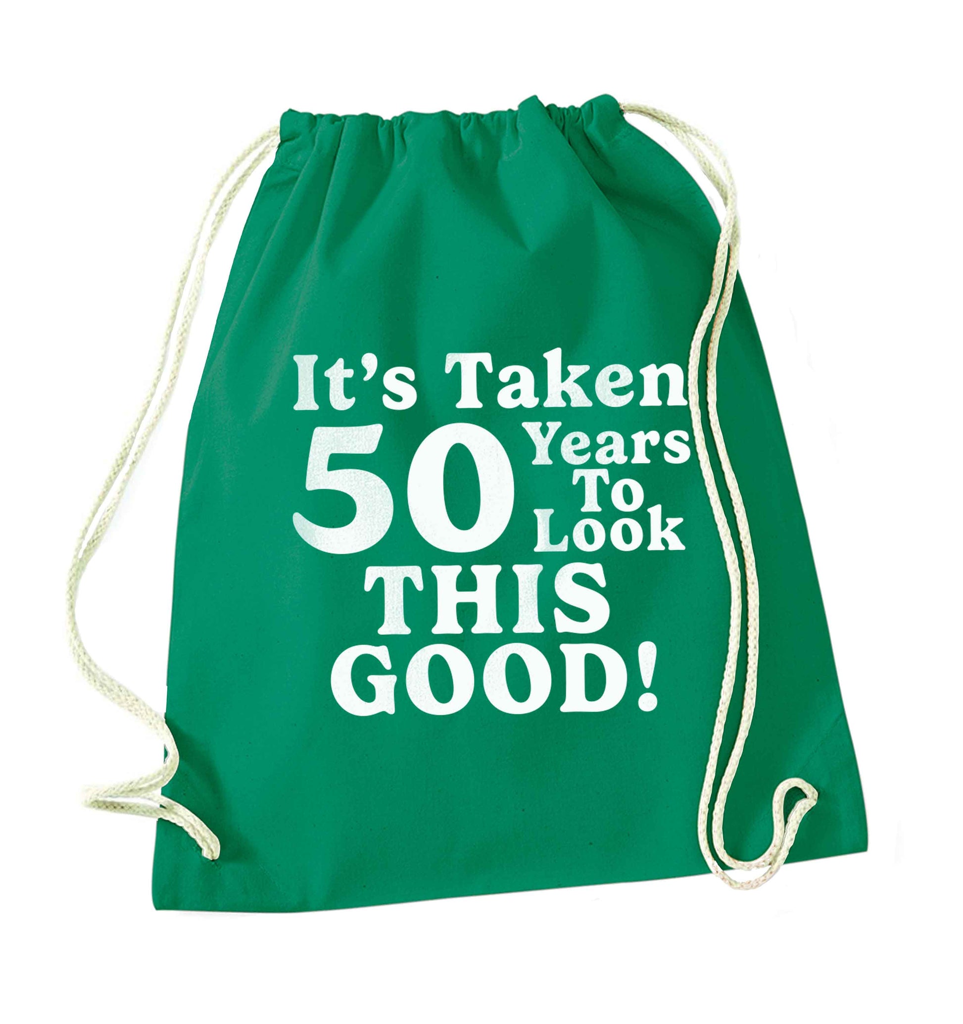 It's taken 50 years to look this good! green drawstring bag