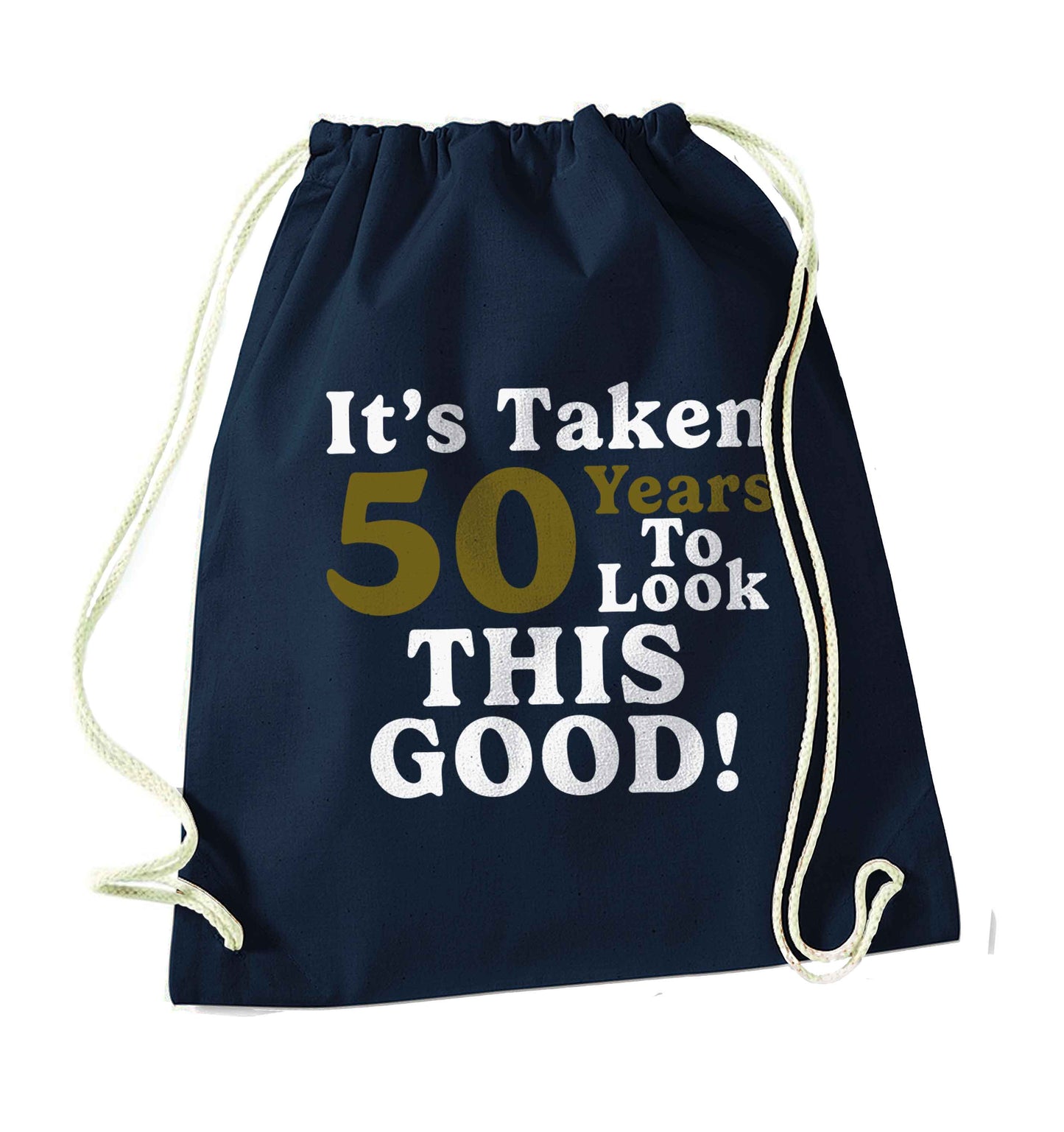 It's taken 50 years to look this good! navy drawstring bag