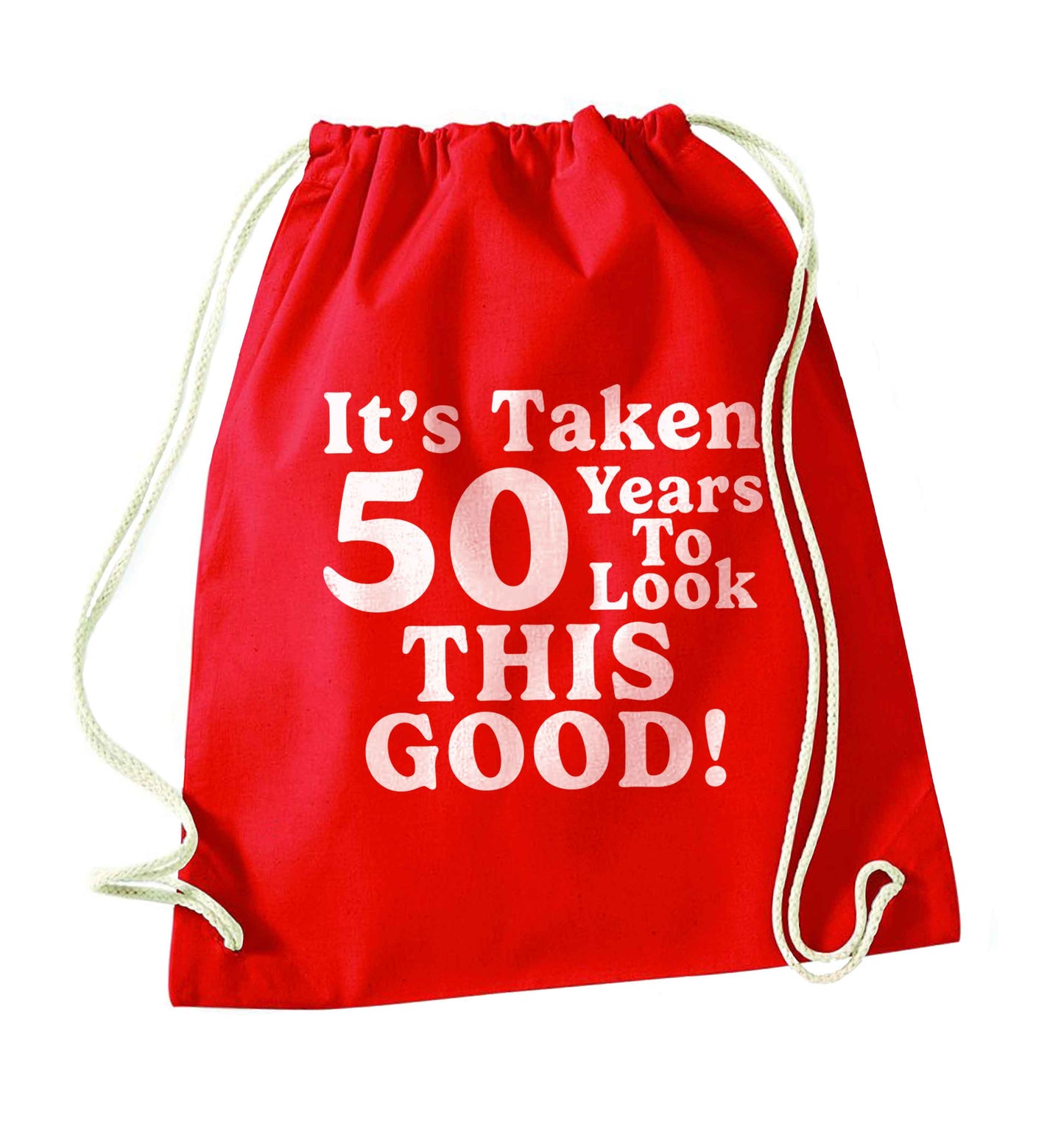 It's taken 50 years to look this good! red drawstring bag