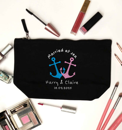 Personalised anniversary cruise black makeup bag