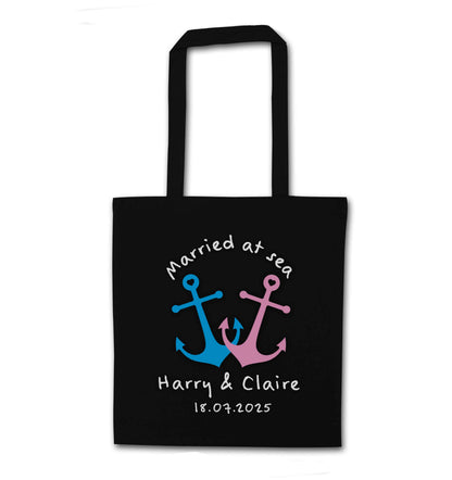 Married at sea black tote bag