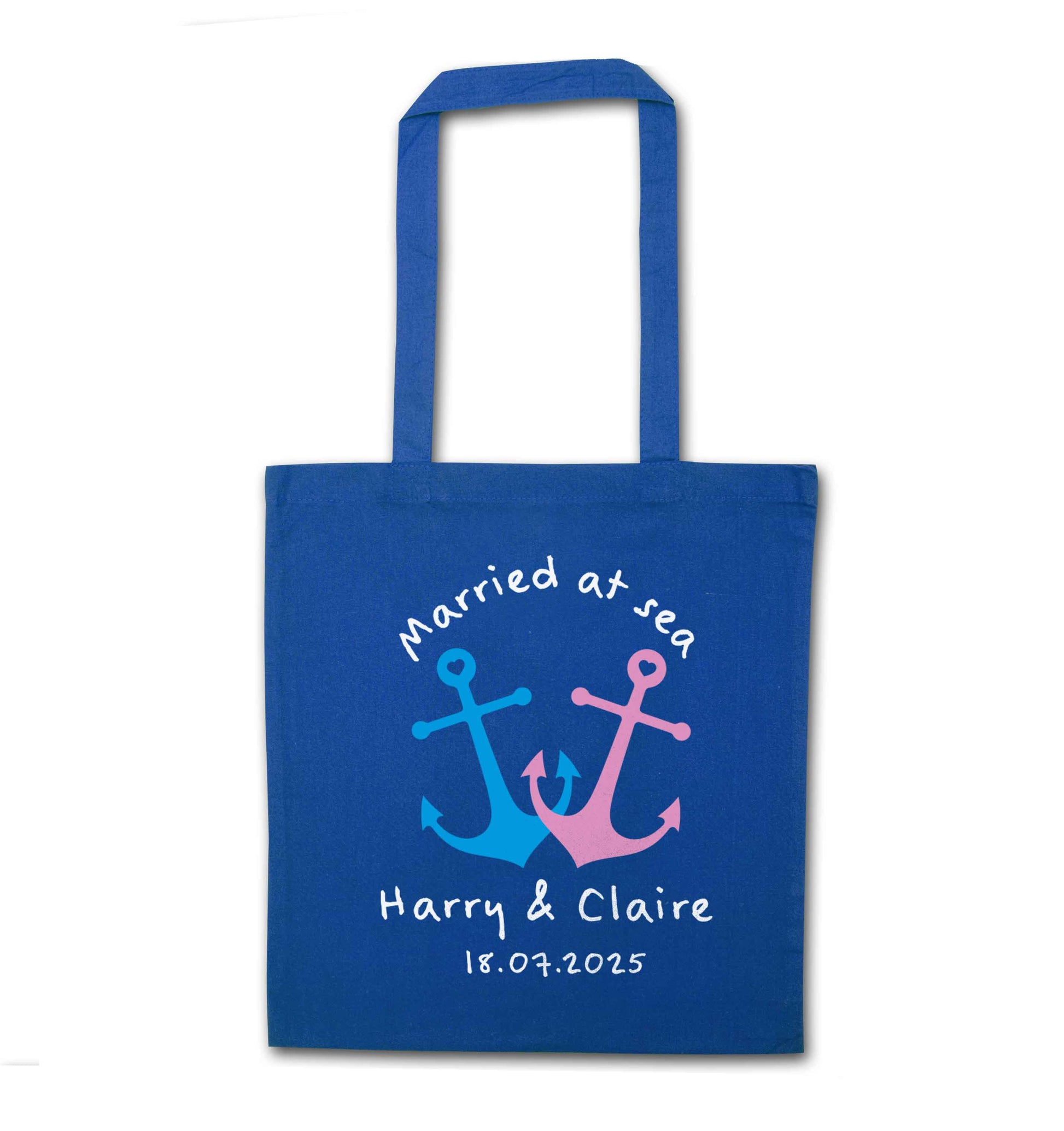 Married at sea blue tote bag