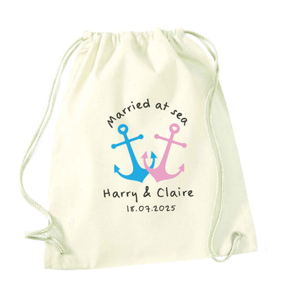 Married at sea natural drawstring bag