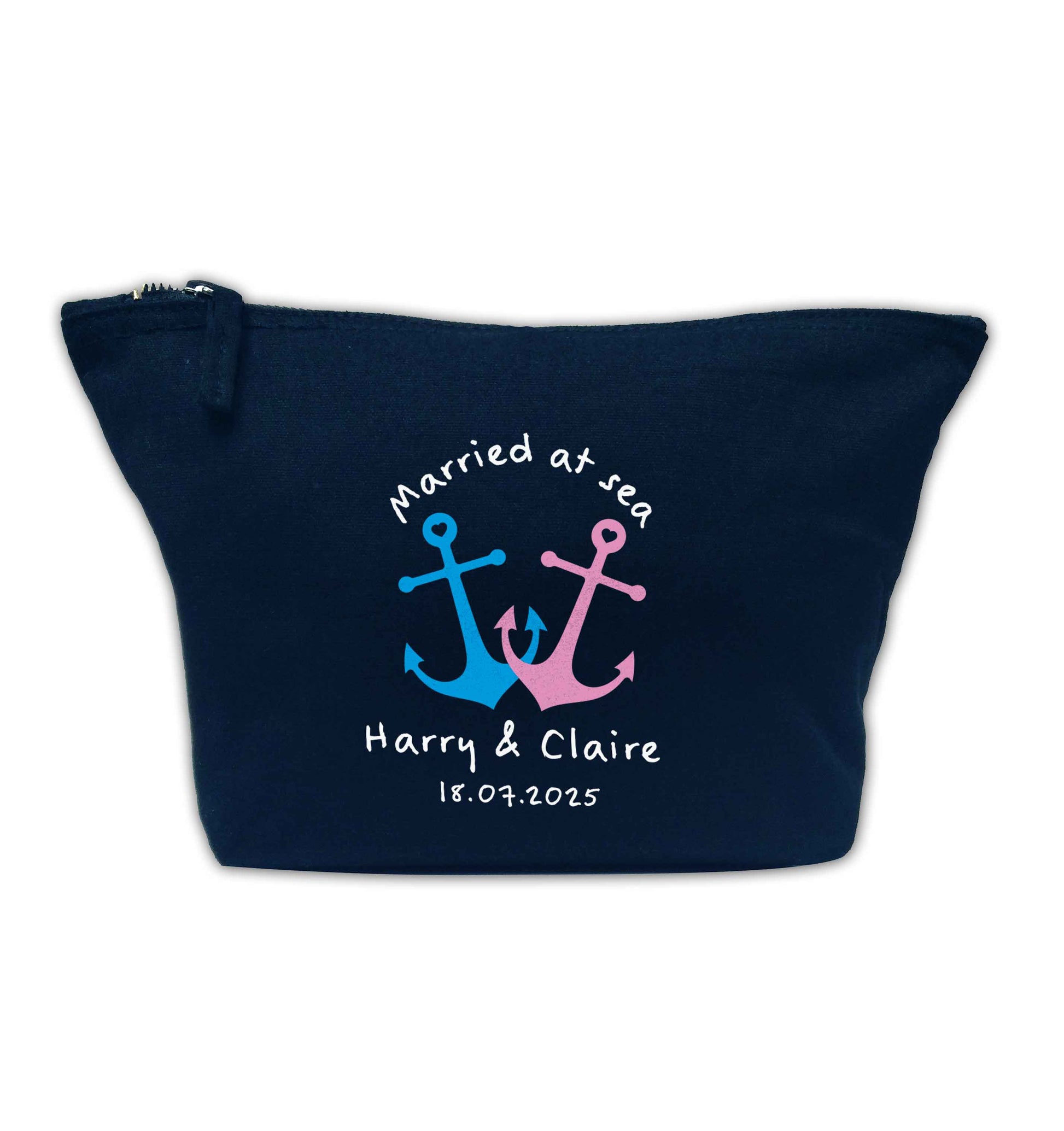 Personalised anniversary cruise navy makeup bag