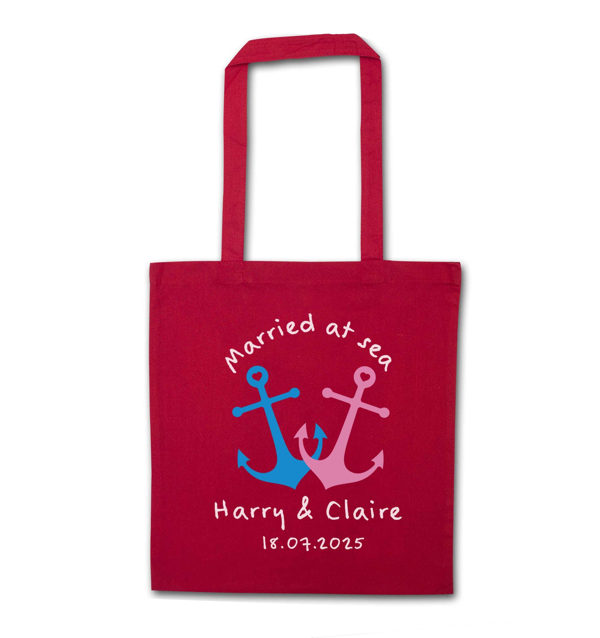 Married at sea red tote bag
