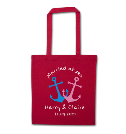 Married at sea red tote bag