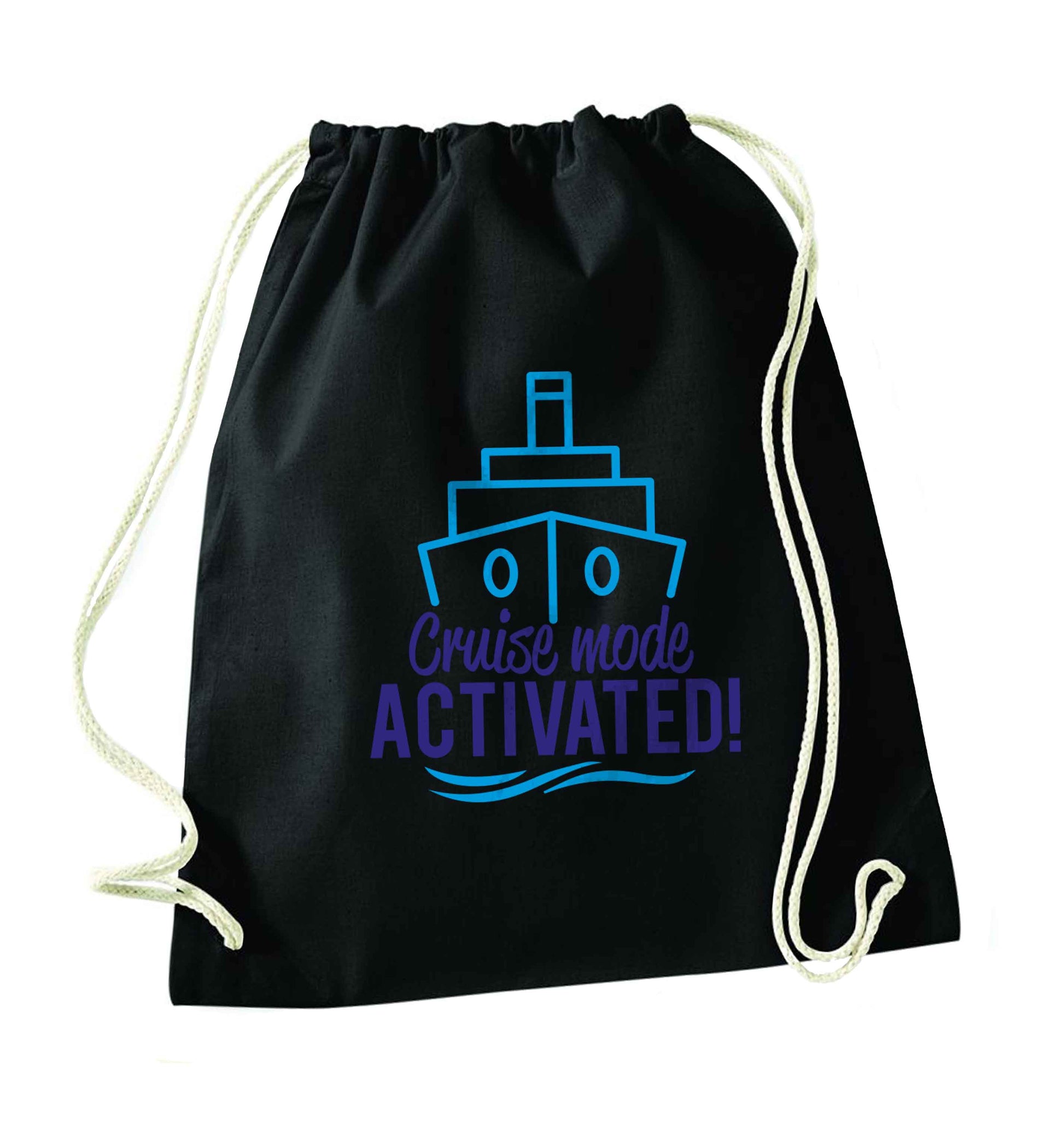 Cruise mode activated black drawstring bag