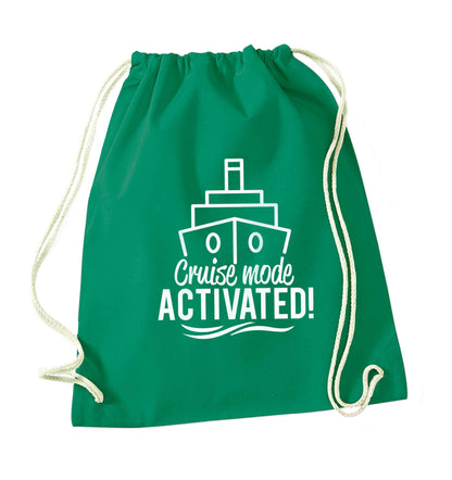Cruise mode activated green drawstring bag