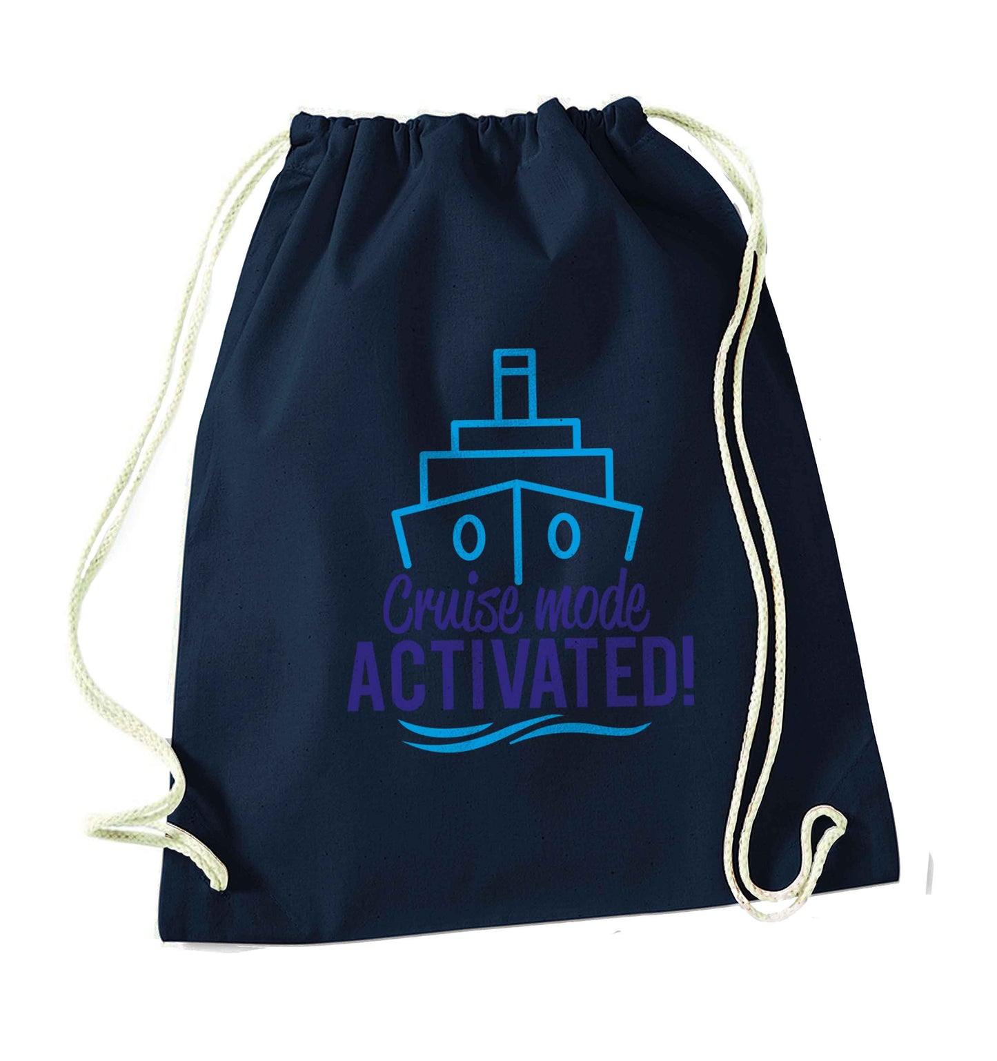 Cruise mode activated navy drawstring bag