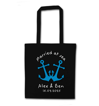 Married at sea blue anchors black tote bag