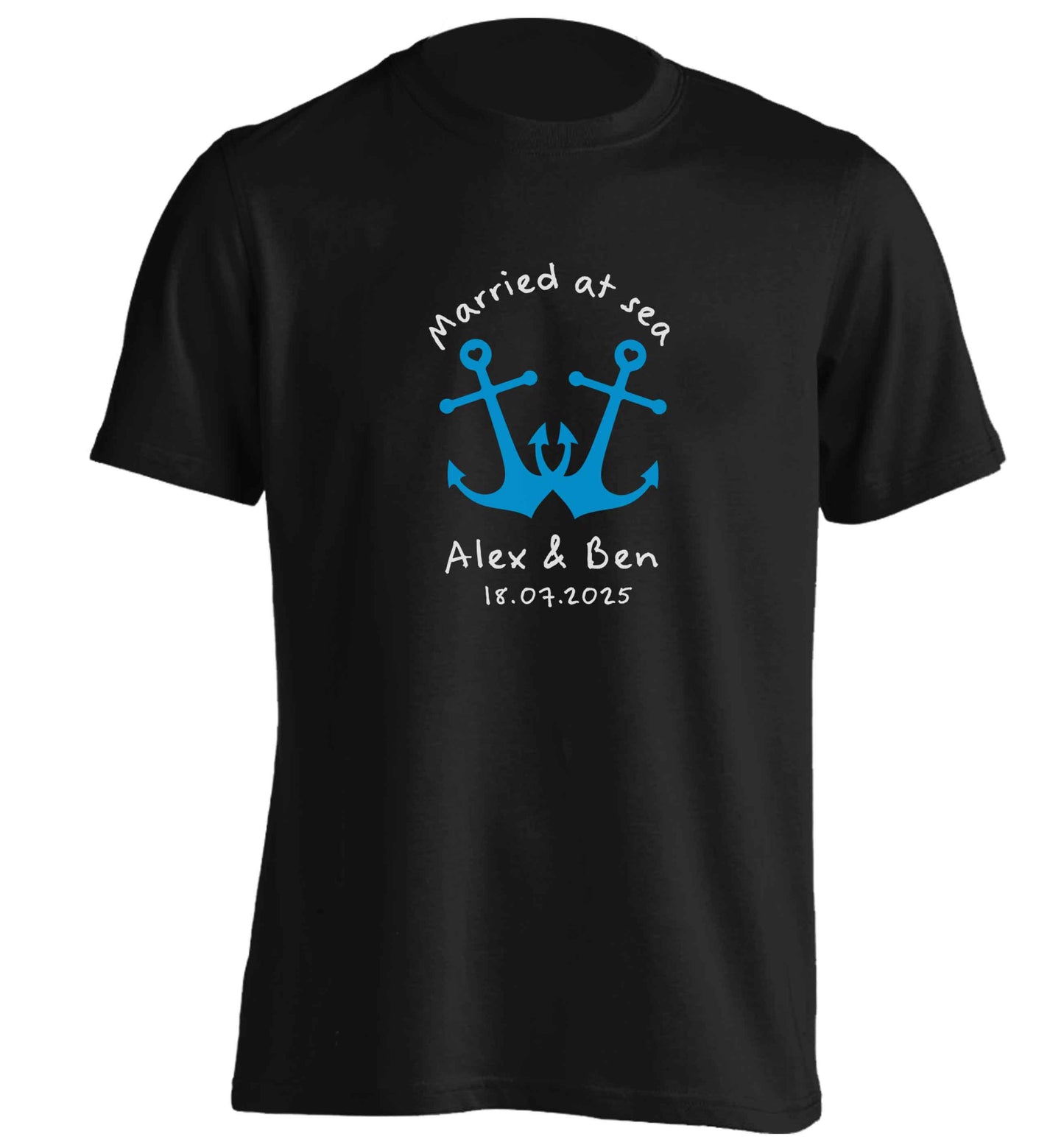 Married at sea blue anchors adults unisex black Tshirt 2XL