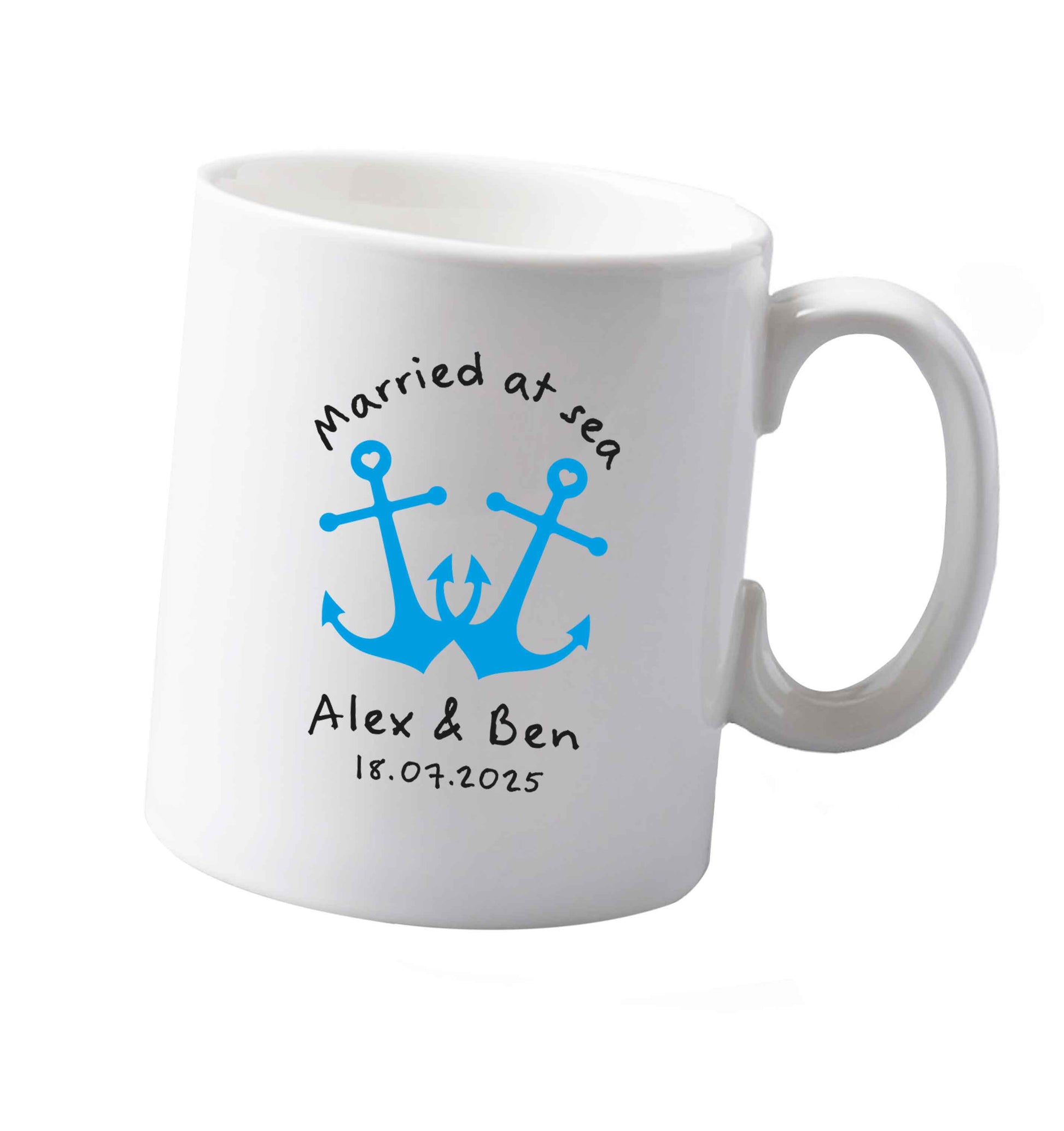 10 oz Married at sea blue anchors ceramic mug both sides
