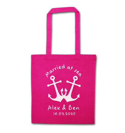 Married at sea blue anchors pink tote bag